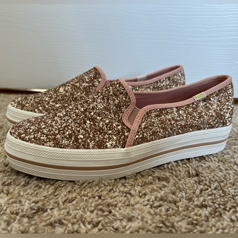 Keds x Kate space New York, triple decker glitter, size 7.5 color: rose gold